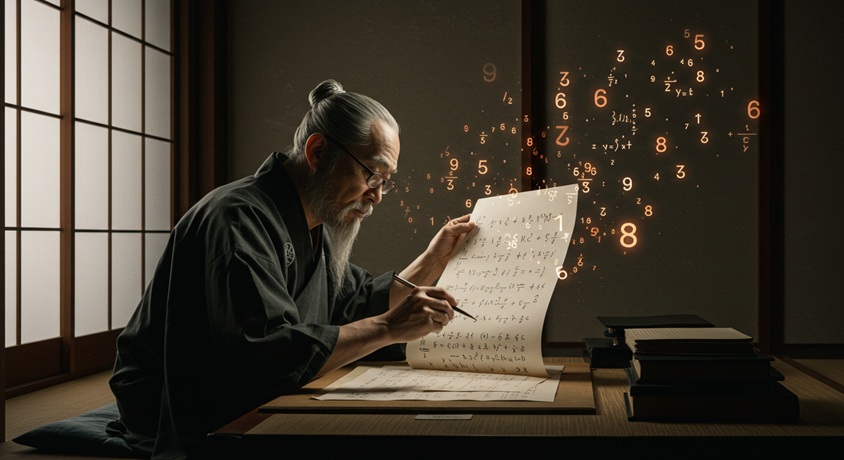江戸期の数学者・関孝和。巻物に無限級数を記す